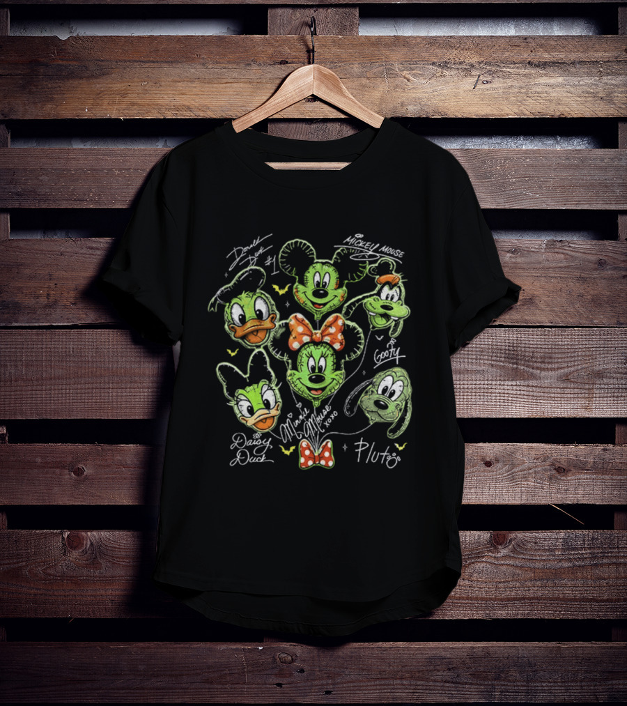 Zoombie Mickey Mouse And Friends Balloons Halloween Donald Duck Goofy Pluto Signatures T-Shirt