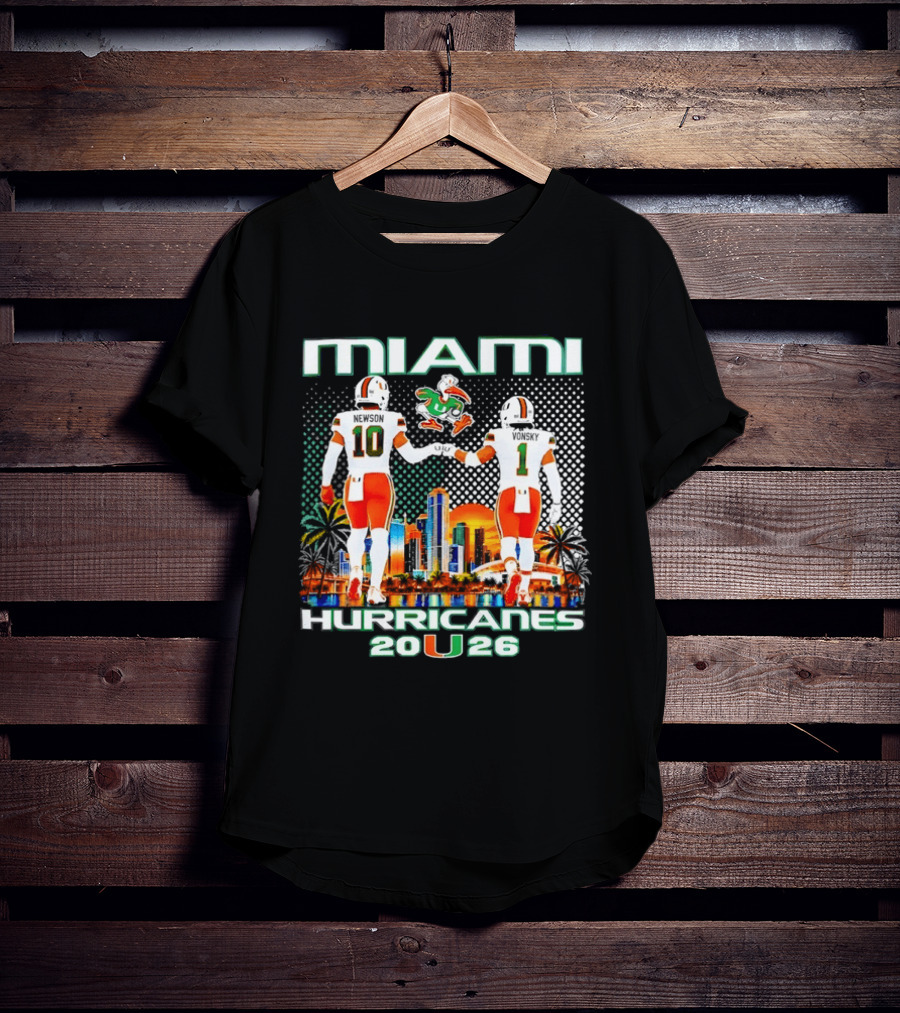 Miami Hurricanes 2026 Darian Mensah Malachi Toney Football Team Skyline Sunset T-Shirt