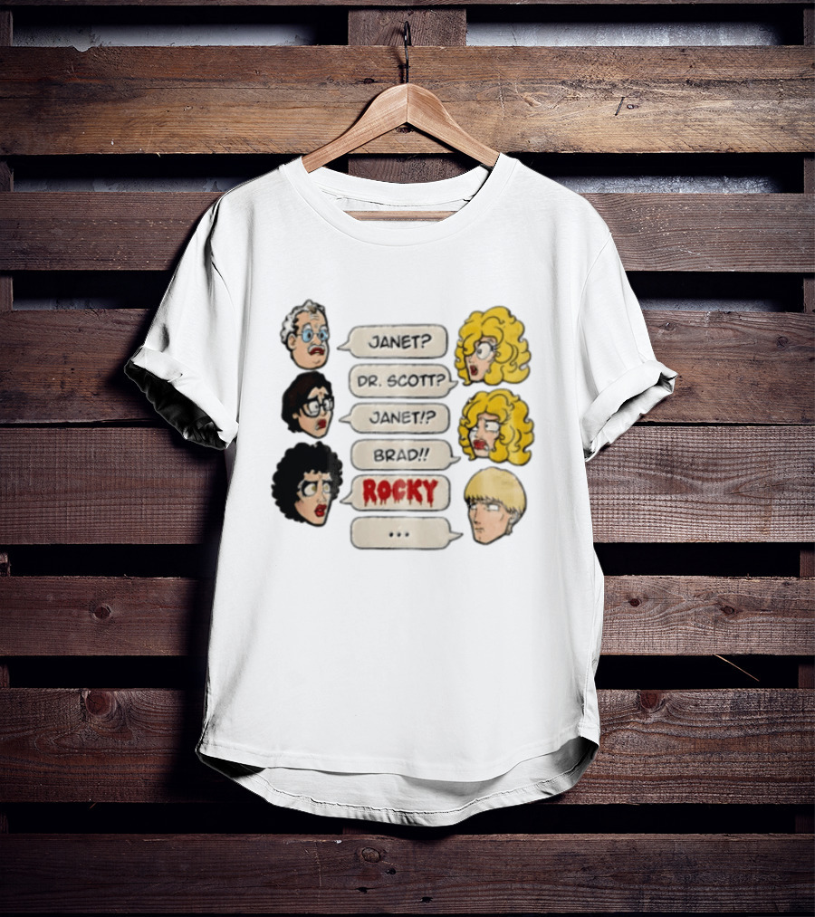 Janet Dr Scott Brad Rocky Horror Picture Show Speech Bubbles Cartoon Heads Dialogue T-Shirt