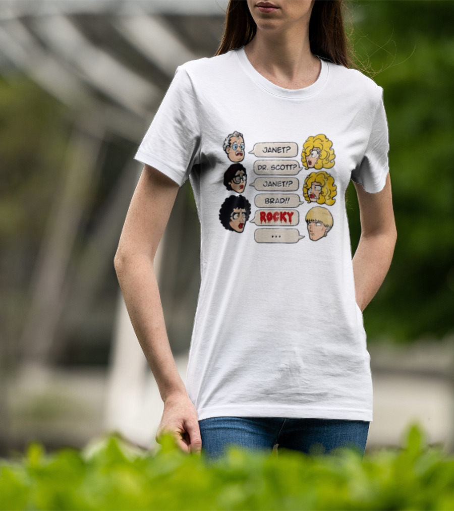Janet Dr Scott Brad Rocky Horror Picture Show Speech Bubbles Cartoon Heads Dialogue T-Shirt