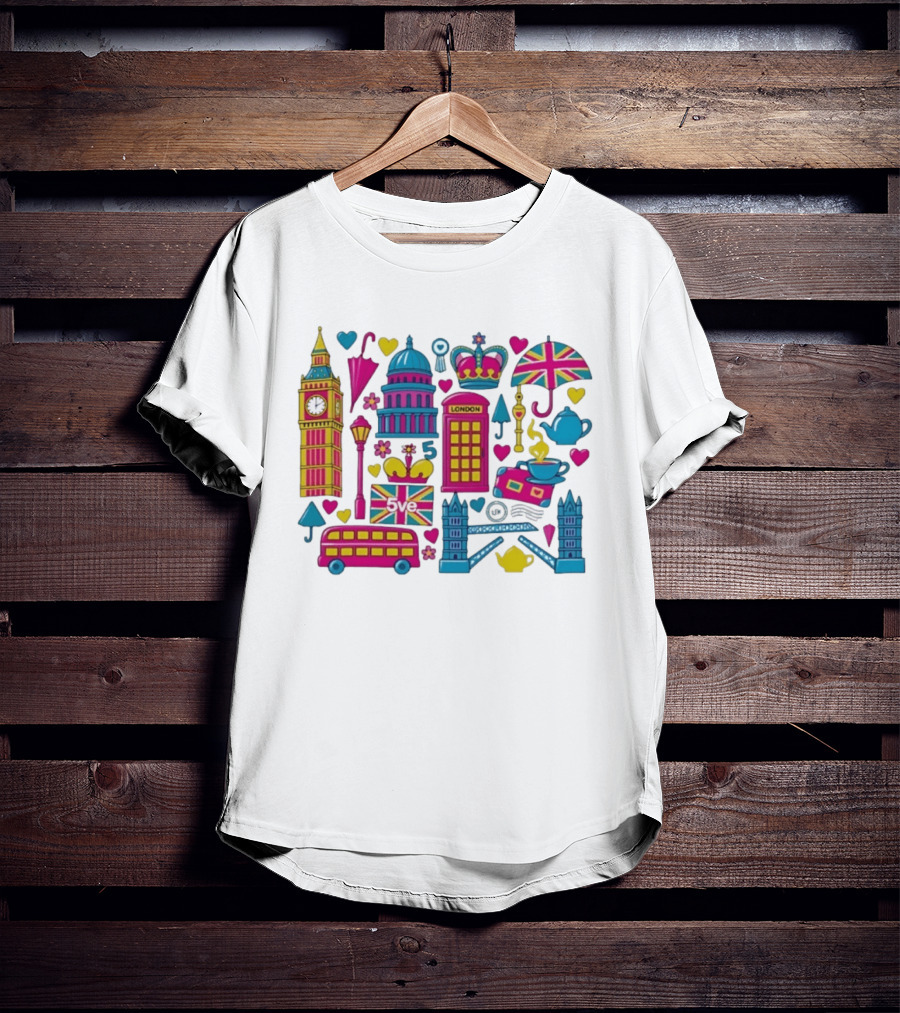 London 5ve UK British Symbols Big Ben Union Jack T-Shirt