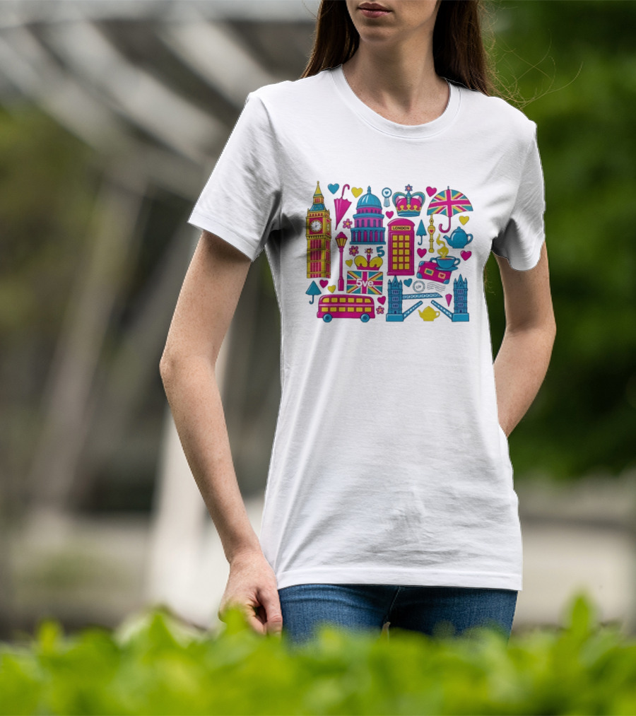 London 5ve UK British Symbols Big Ben Union Jack T-Shirt