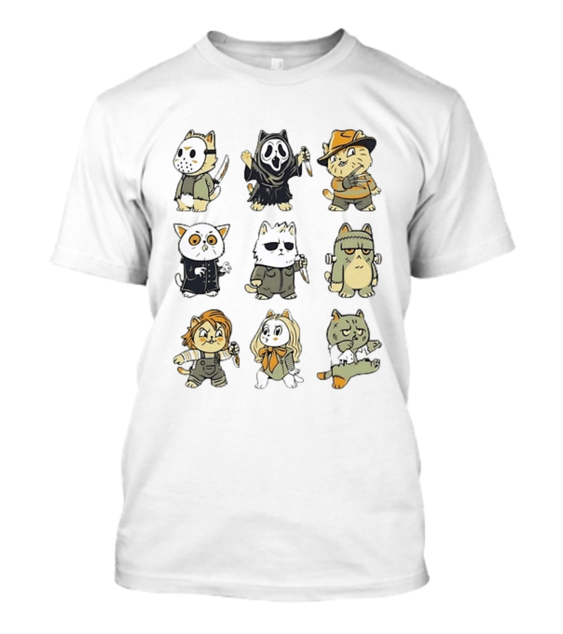 Horror Movie Cats Meowster Party Jason Ghostface Freddy Krueger Halloween T-Shirt