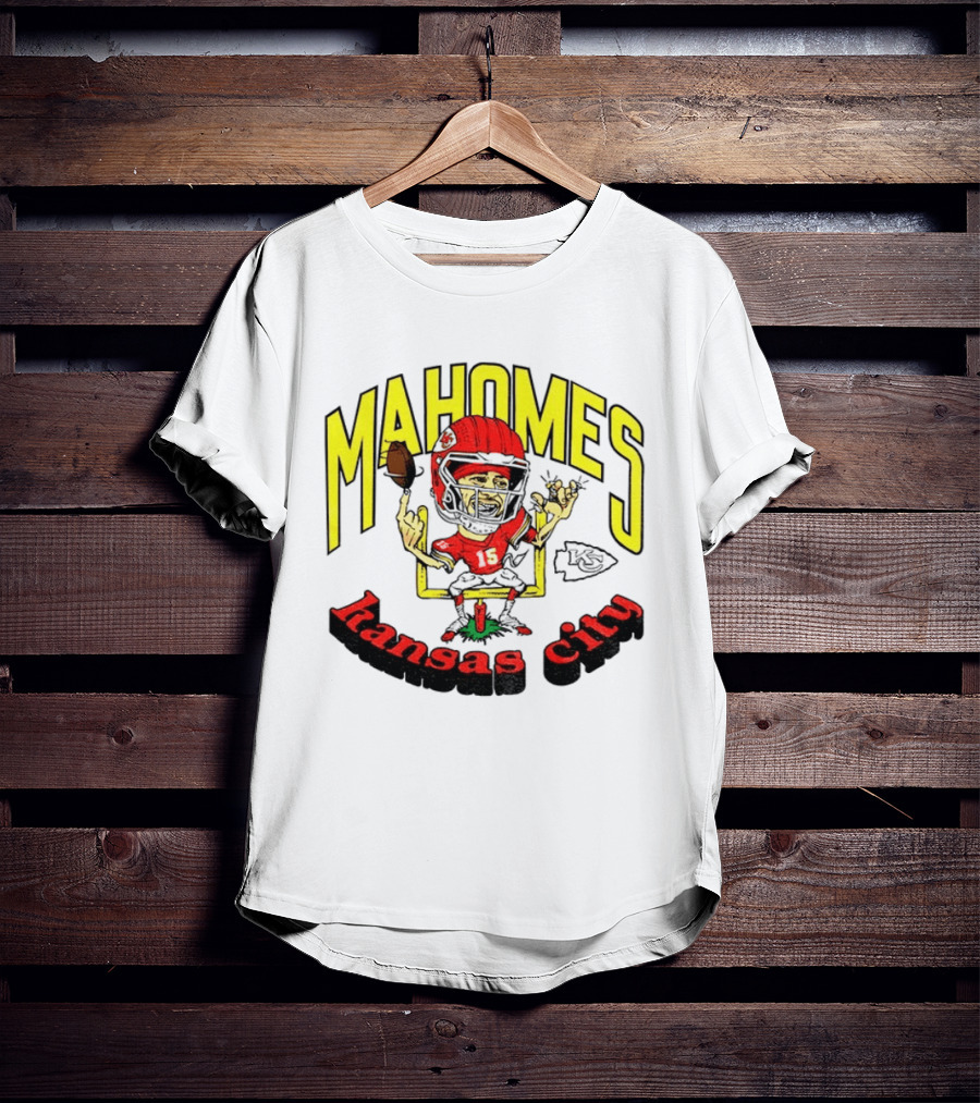 Mahomes Kansas City Chiefs Caricature Player Touchdown Celebration T-Shirt
