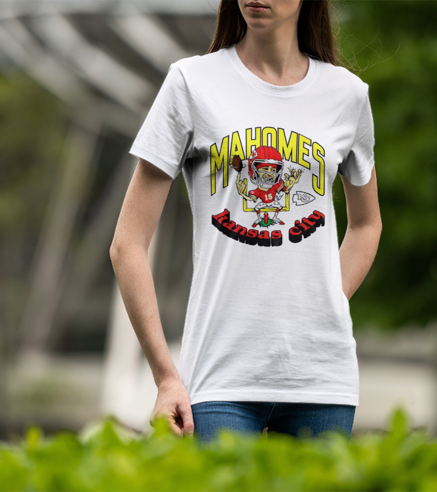 Mahomes Kansas City Chiefs Caricature Player Touchdown Celebration T-Shirt