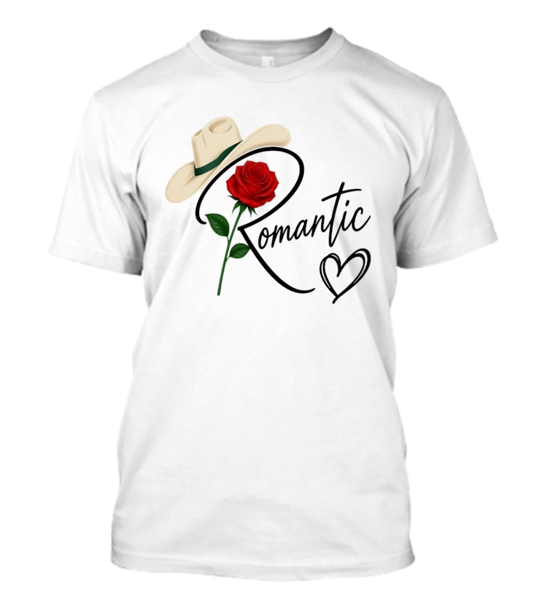 Romantic Cowboy Hat Rose Western Love Heart T-Shirt