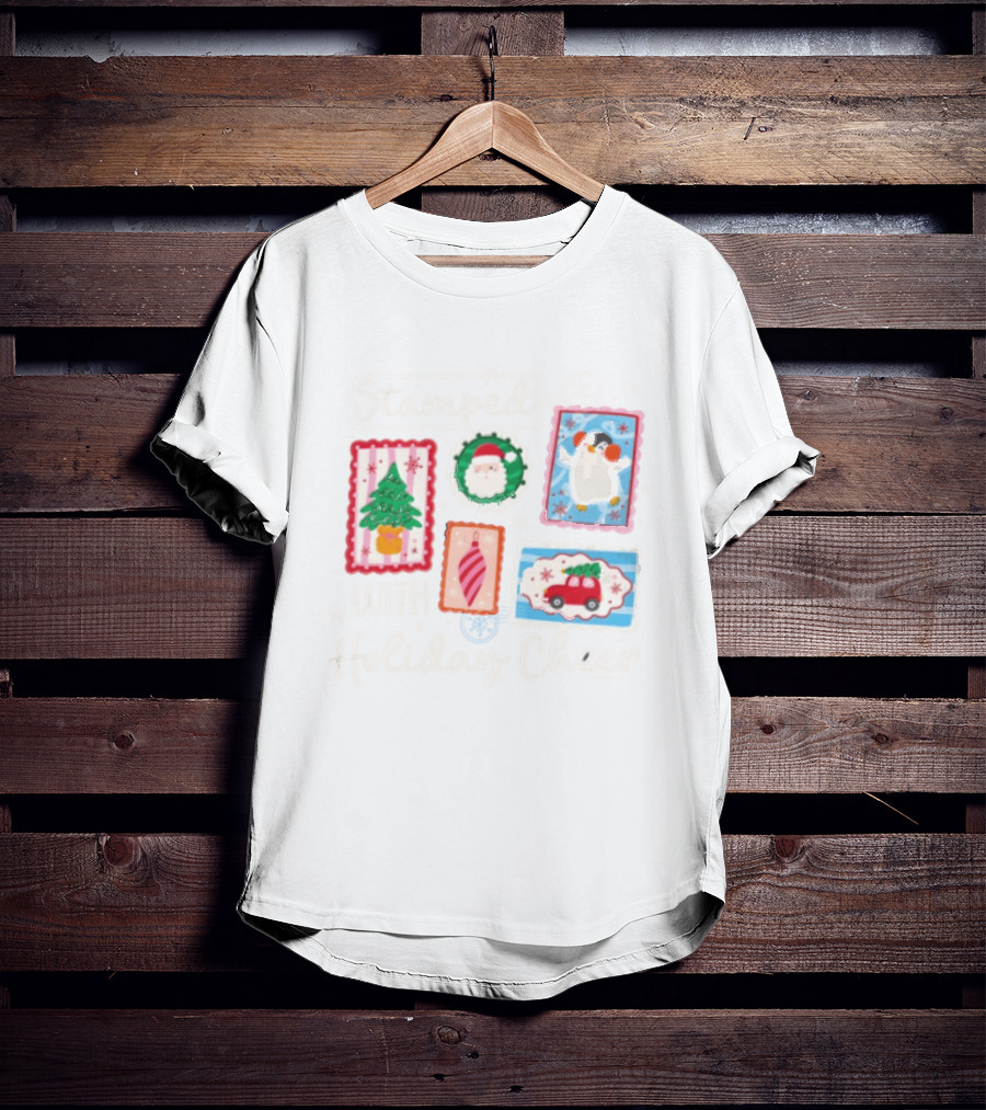 Stamped With Holiday Cheer Christmas Tree Santa Penguin Car T-Shirt