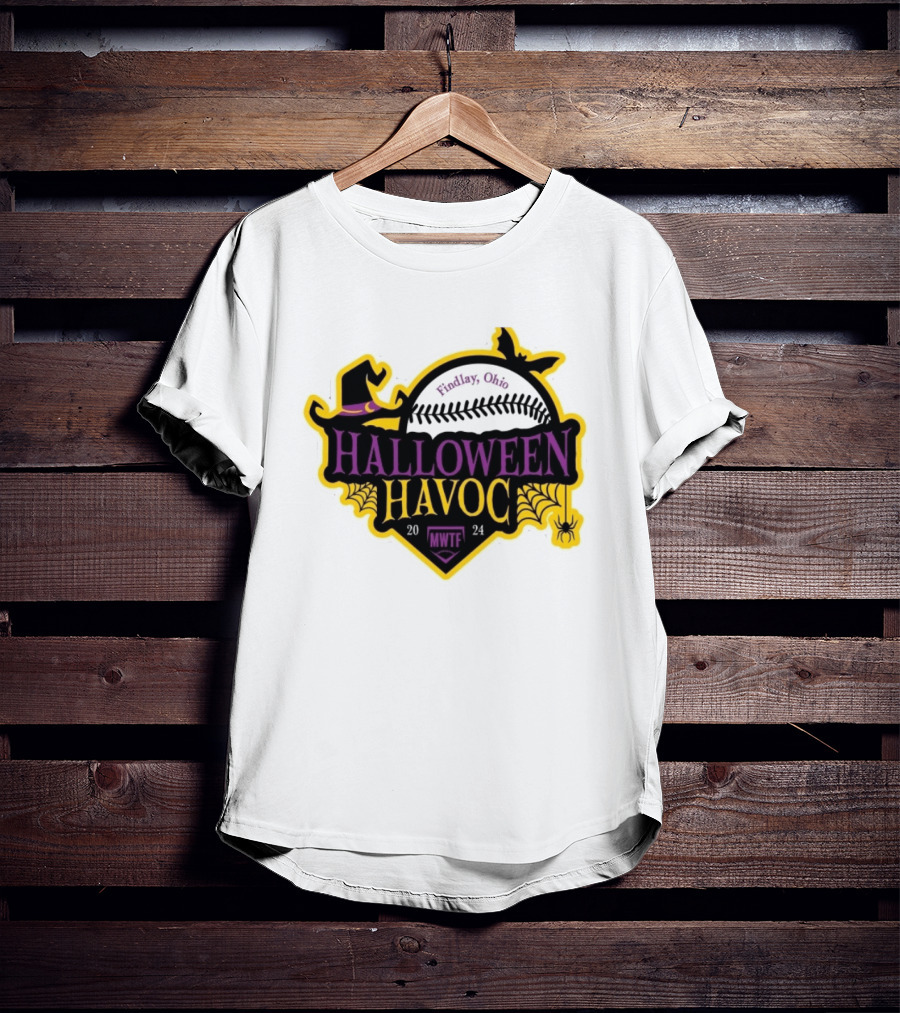Findlay Ohio Halloween Havoc 2024 Softball MWTF Spooky Witch Hat Spider Web T-Shirt