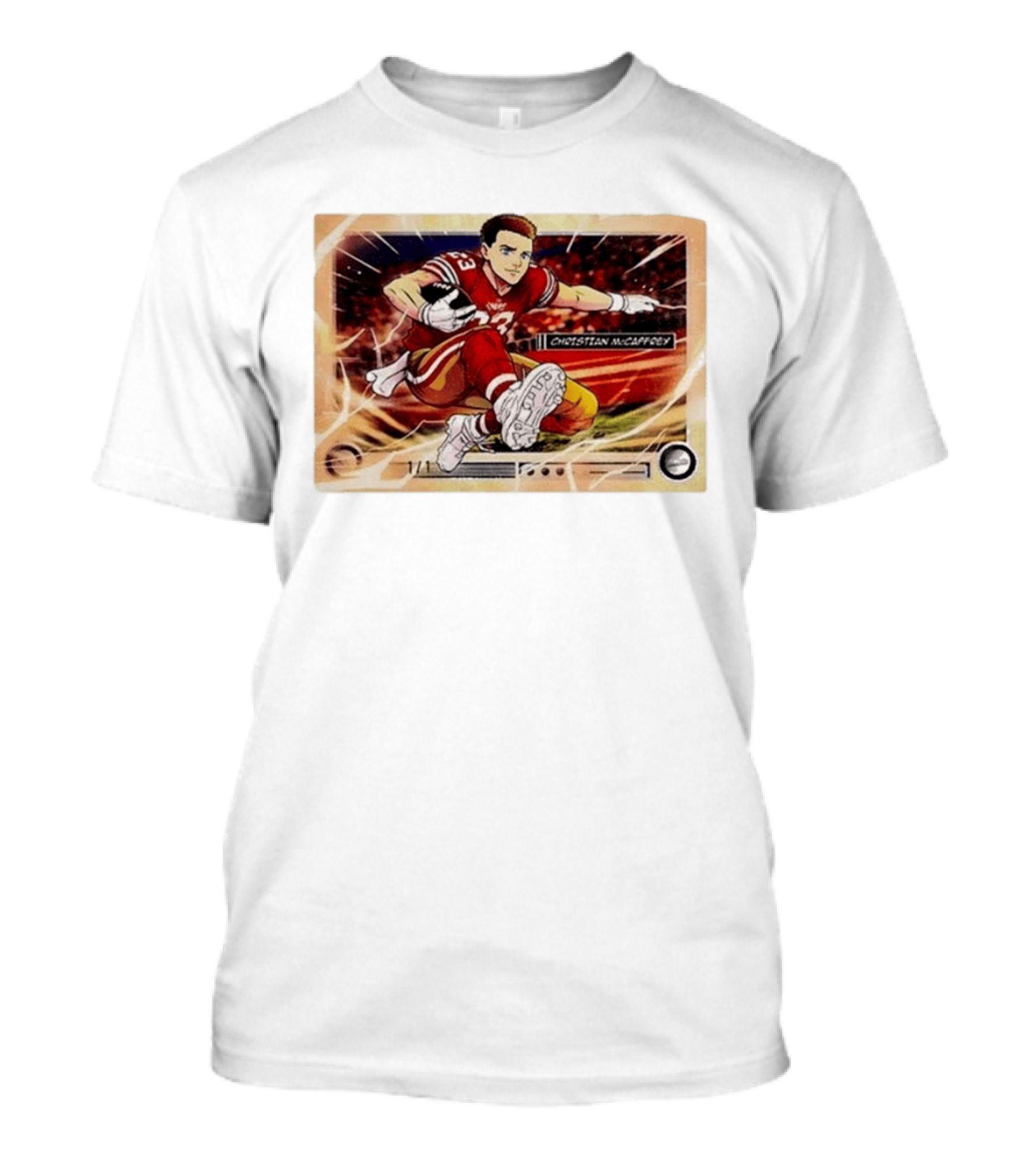 Christian McCaffrey 49ers Ultra Rare Anime Trading Card Burst T-Shirt