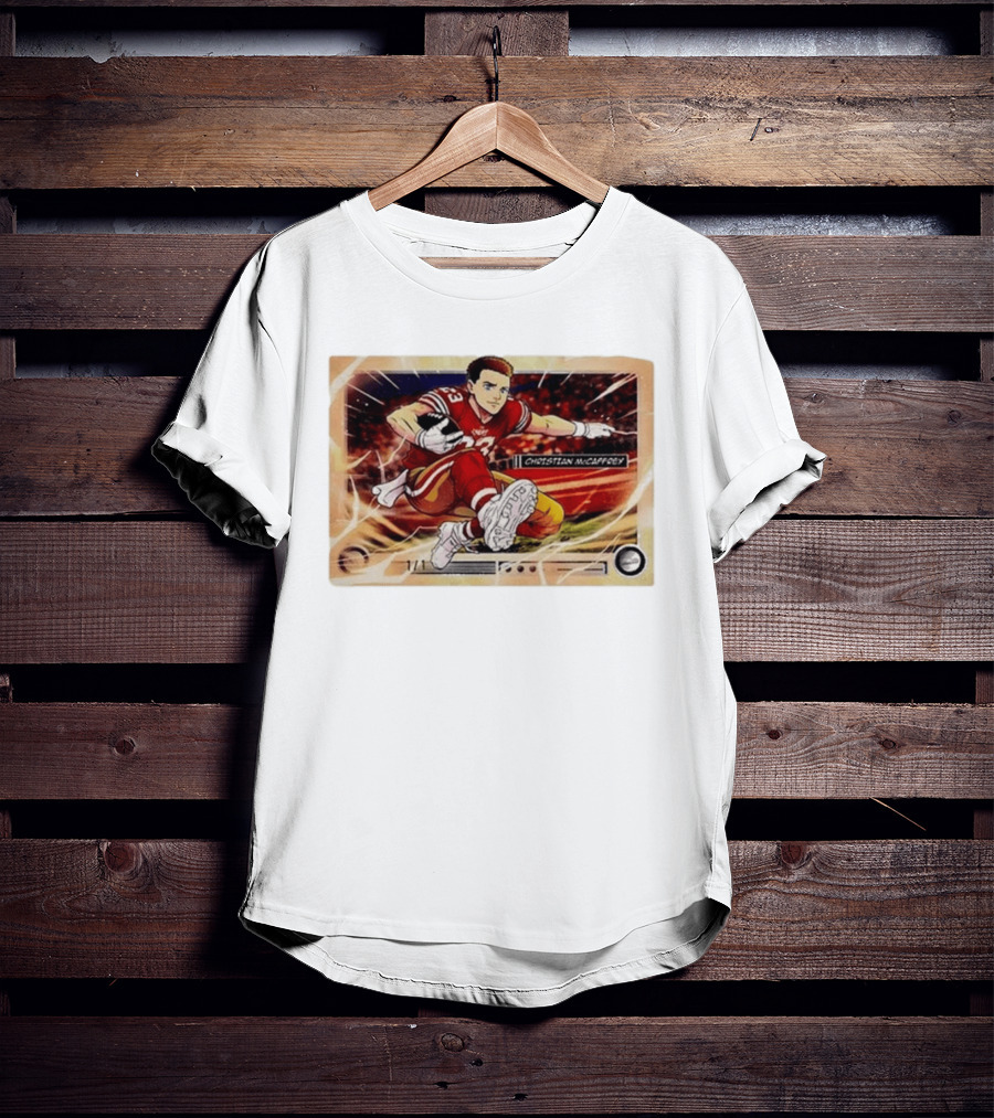 Christian McCaffrey 49ers Ultra Rare Anime Trading Card Burst T-Shirt