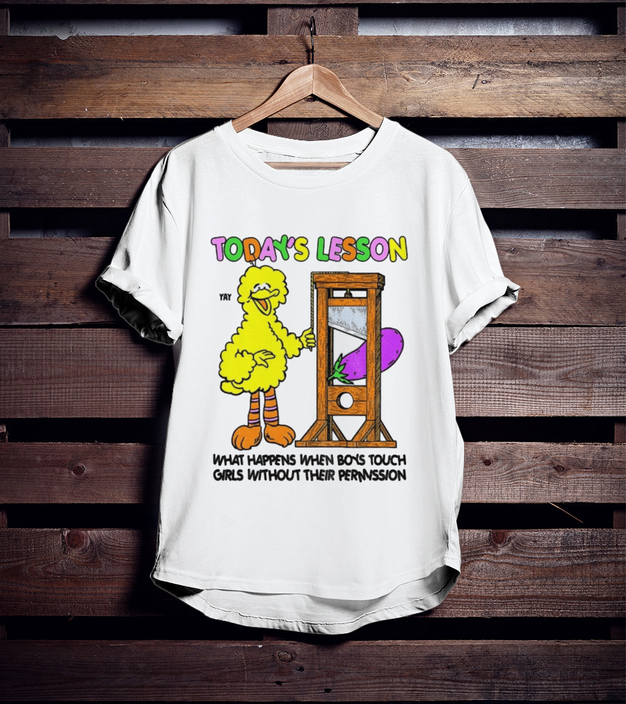 Today's Lesson What Happens When Boys Touch Girls Without Their Permission Big Bird And Guillotine T-Shirt