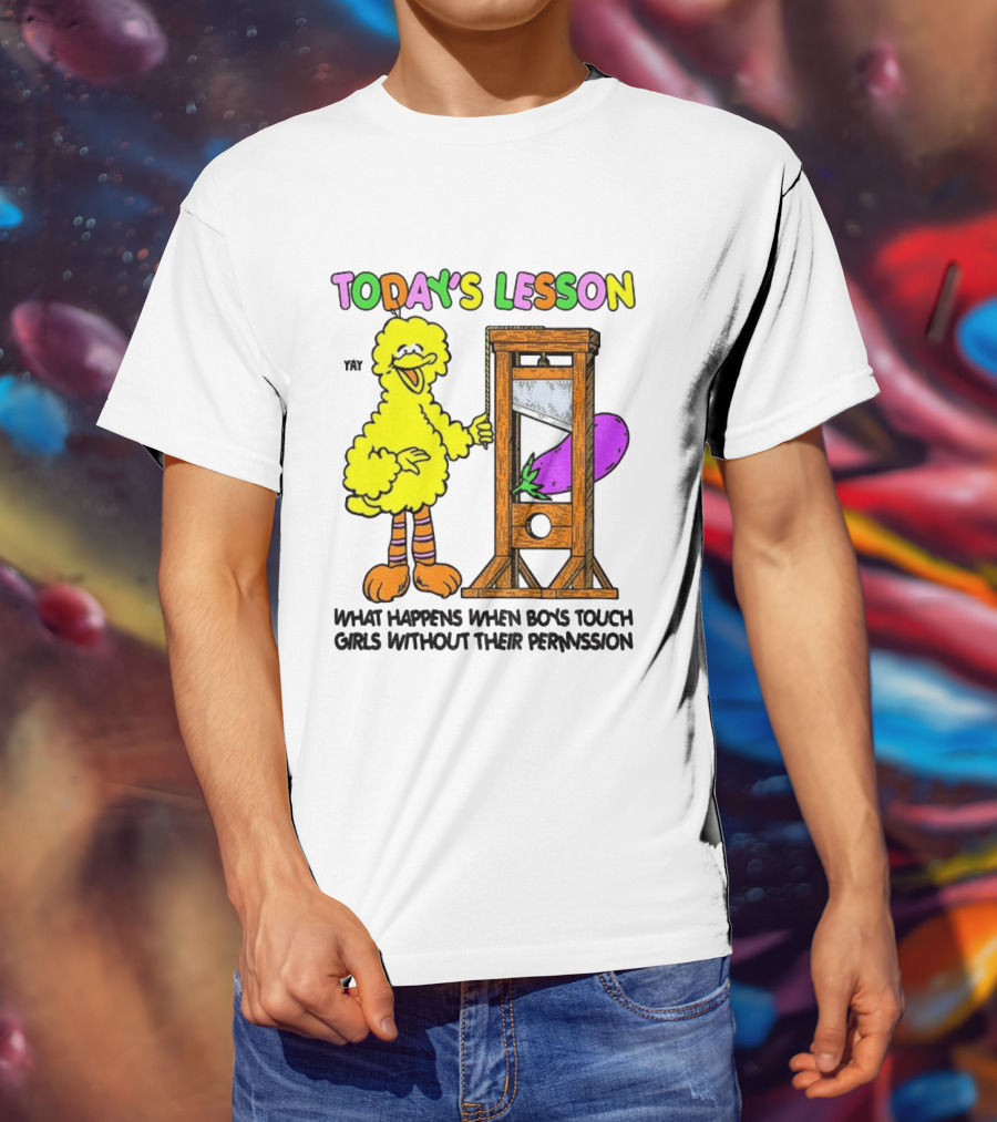 Today's Lesson What Happens When Boys Touch Girls Without Their Permission Big Bird And Guillotine T-Shirt