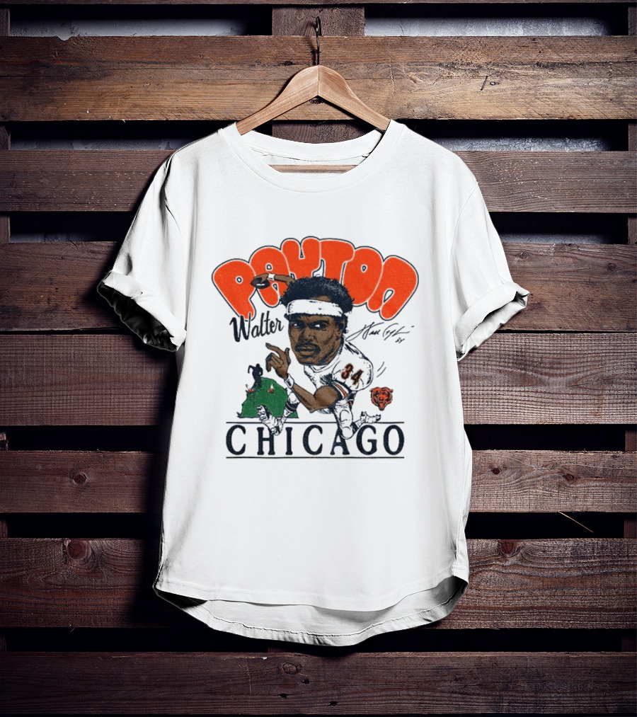 Walter Payton Chicago Bears 34 Caricature Player Signature Drawing T-Shirt