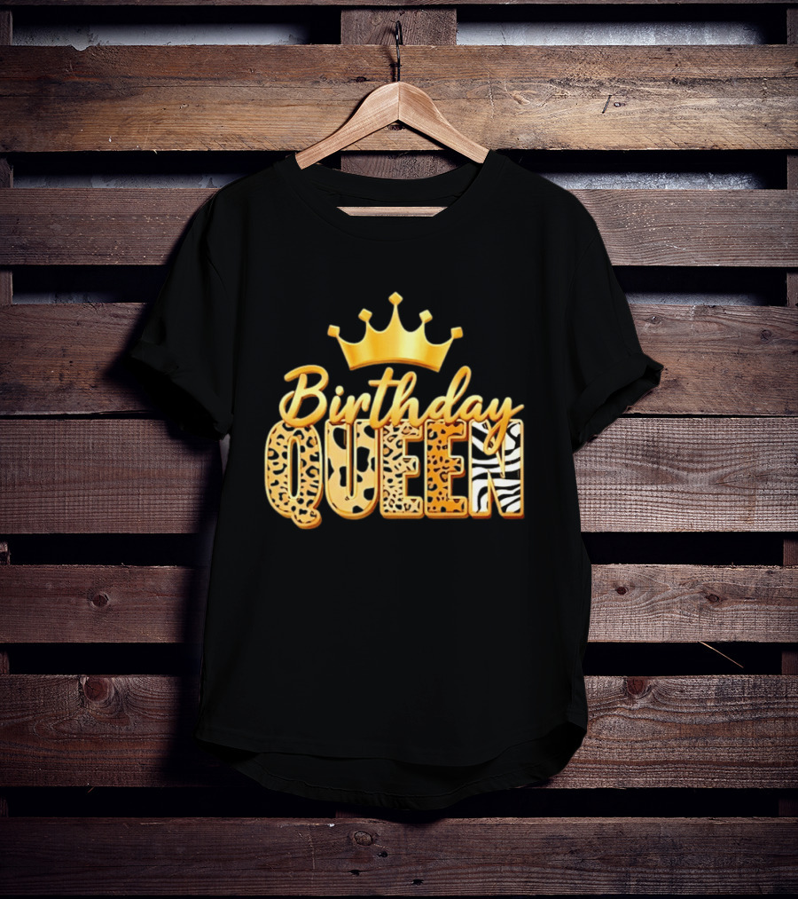 Birthday Queen Crown Leopard Print Zebra T-Shirt