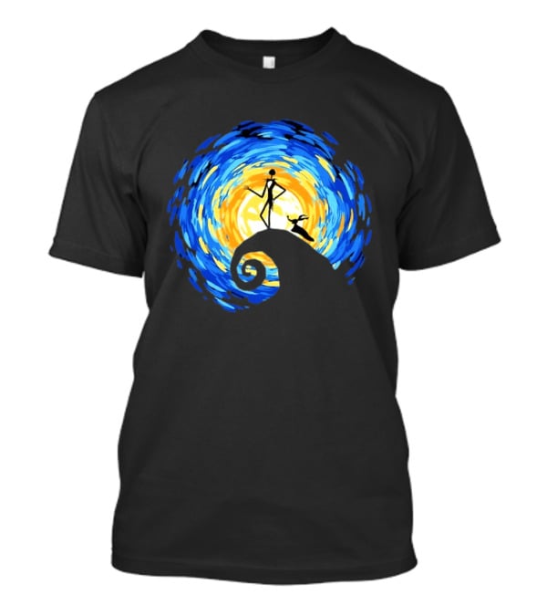 Jack Skellington Zero Halloween Starry Night Scene Inspired By Van Gogh T-Shirt