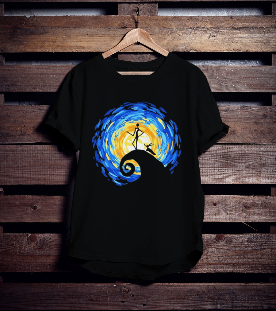 Jack Skellington Zero Halloween Starry Night Scene Inspired By Van Gogh T-Shirt