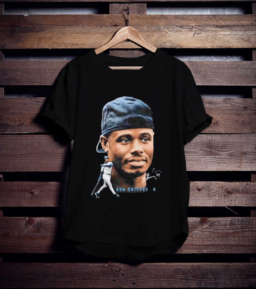Ken Griffey Jr Seattle Mariners Portrait Signature Baseball Legend T-Shirt
