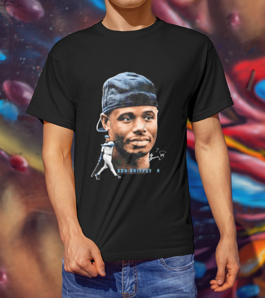 Ken Griffey Jr Seattle Mariners Portrait Signature Baseball Legend T-Shirt