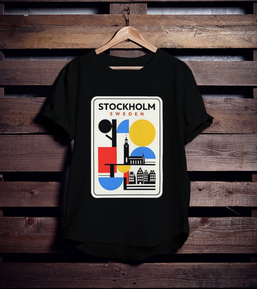 Stockholm Sweden Geometric Cityscape Travel Iconic Urban Landmark Building T-Shirt