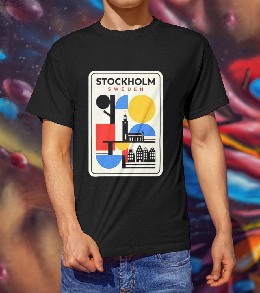 Stockholm Sweden Geometric Cityscape Travel Iconic Urban Landmark Building T-Shirt