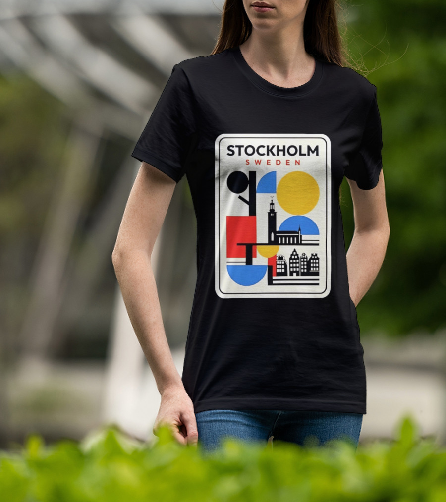 Stockholm Sweden Geometric Cityscape Travel Iconic Urban Landmark Building T-Shirt