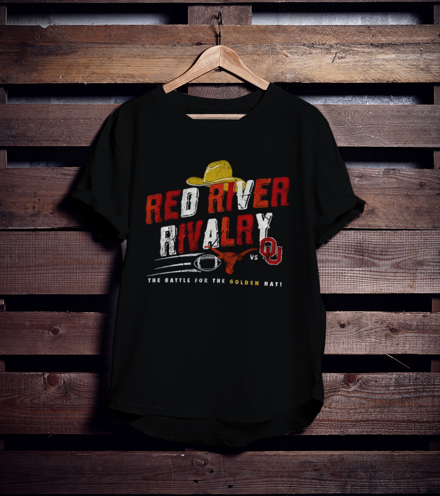 Red River Rivalry Texas Longhorns Vs Oklahoma Sooners The Battle For The Golden Hat T-Shirt