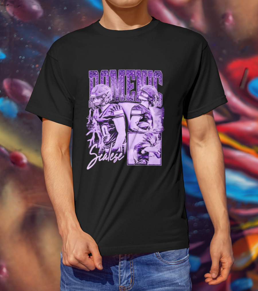 Domenic Scalese Number 9 Football Player Purple Sports Collage T-Shirt