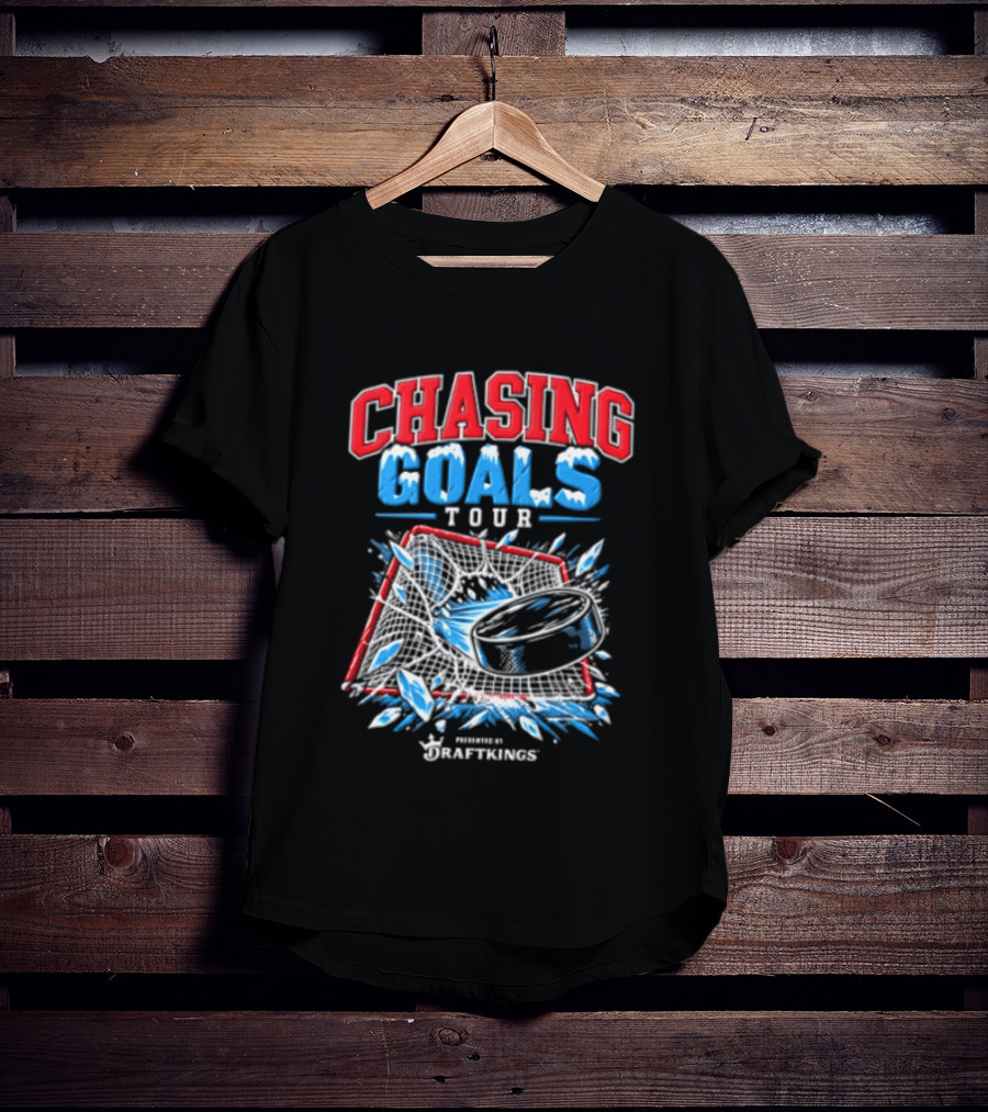 DraftKings Chasing Goals Tour Hockey Puck Crashing Into Net T-Shirt
