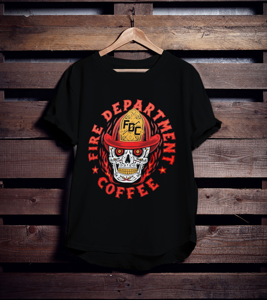Fire Department Coffee FDC Skull Firefighter Helmet T-Shirt