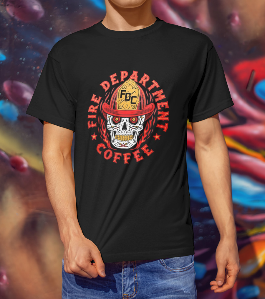 Fire Department Coffee FDC Skull Firefighter Helmet T-Shirt