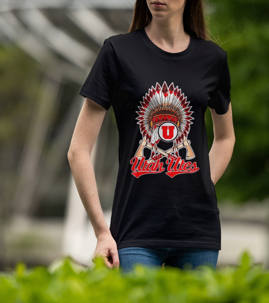 Utah Utes Headdress And Tomahawks Logo With Red And White U T-Shirt
