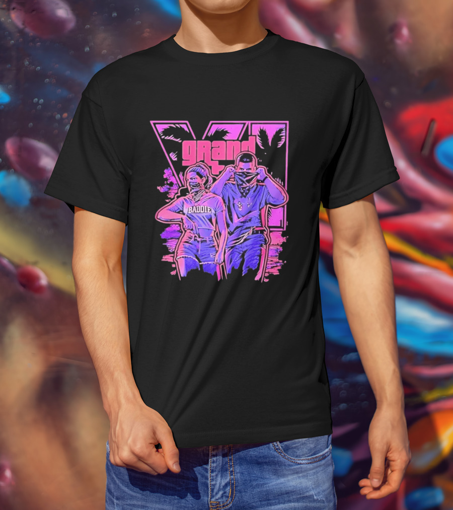 Grand Baddie Couple Neon Vibes Streetwear T-Shirt
