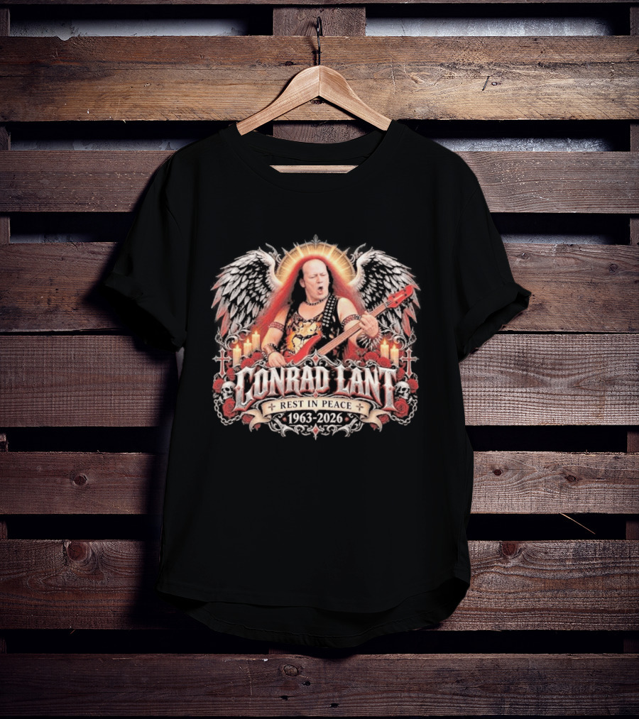 Rest In Peace Conrad Lant 1963 2026 Winged Bass Legend Candle Roses Skulls T-Shirt