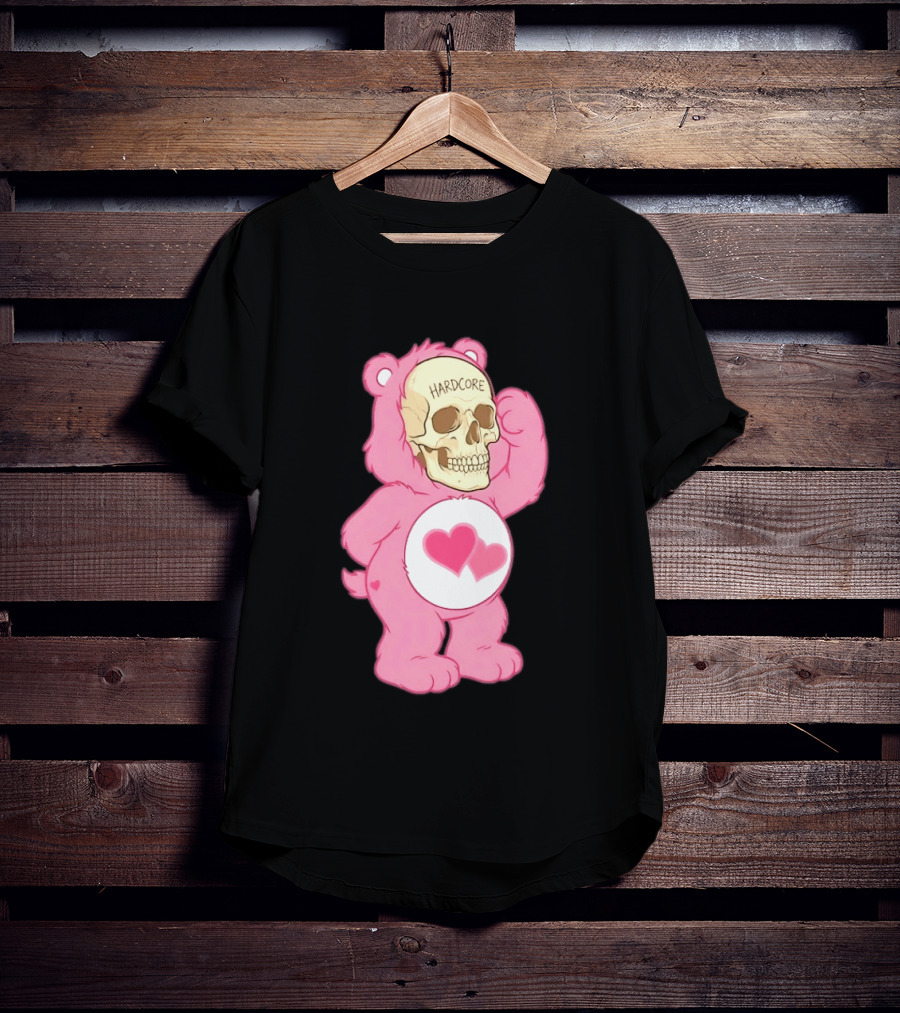 Hardcore Pink Bear Skull Goth Aesthetic With Hearts T-Shirt