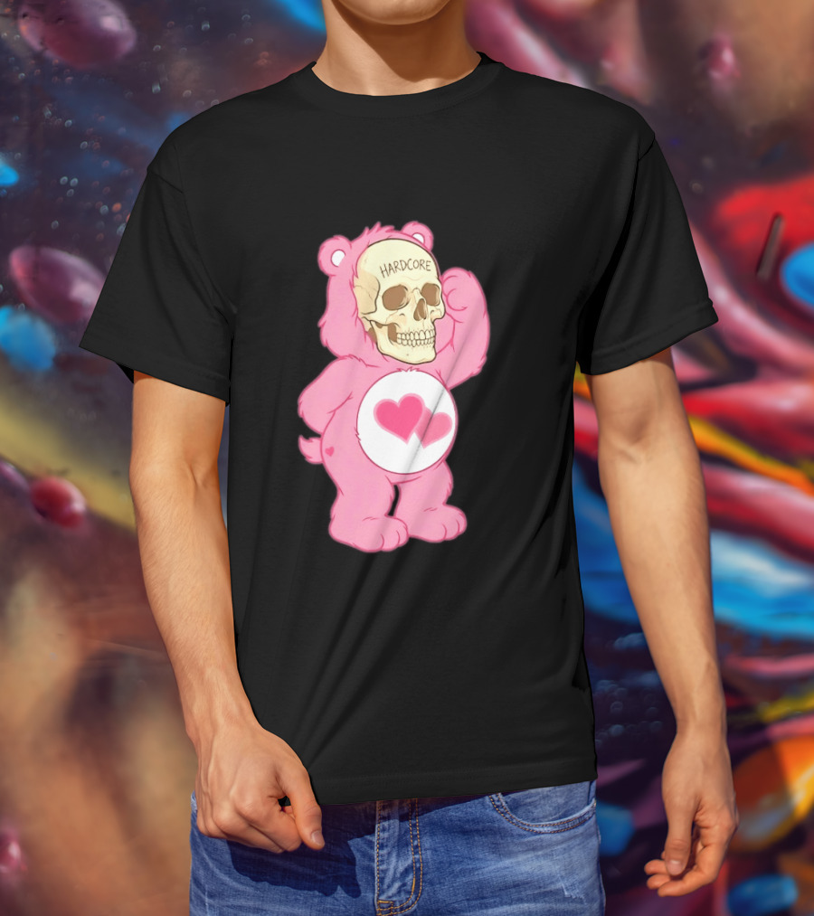 Hardcore Pink Bear Skull Goth Aesthetic With Hearts T-Shirt
