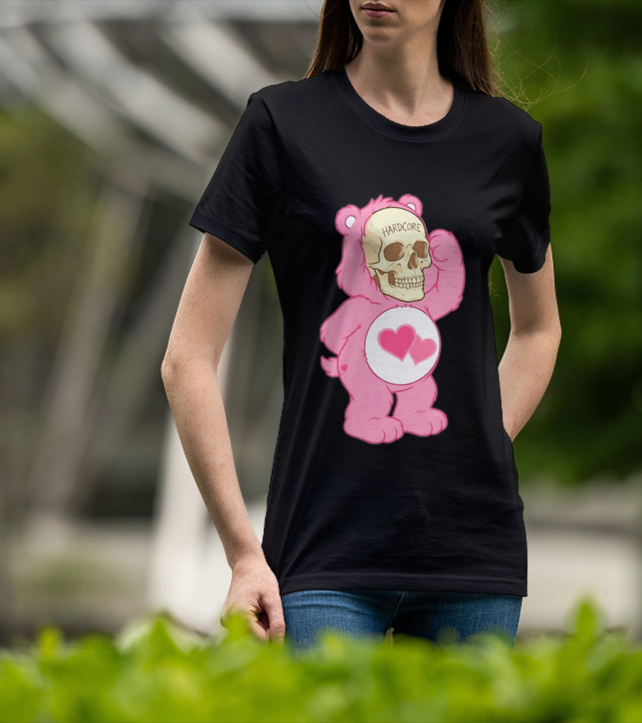 Hardcore Pink Bear Skull Goth Aesthetic With Hearts T-Shirt