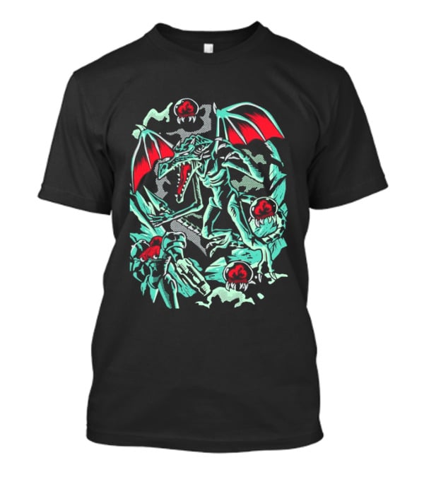Ridley And Samus Aran Metroid Halftone Action Scene T-Shirt