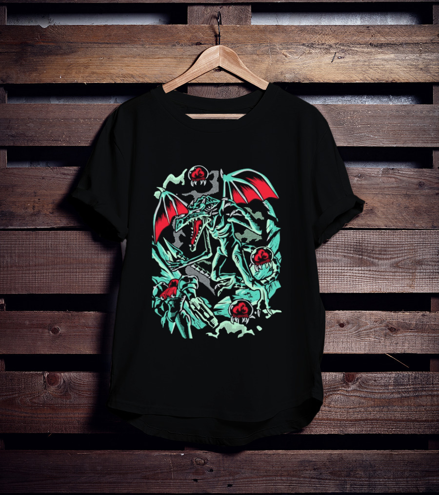 Ridley And Samus Aran Metroid Halftone Action Scene T-Shirt