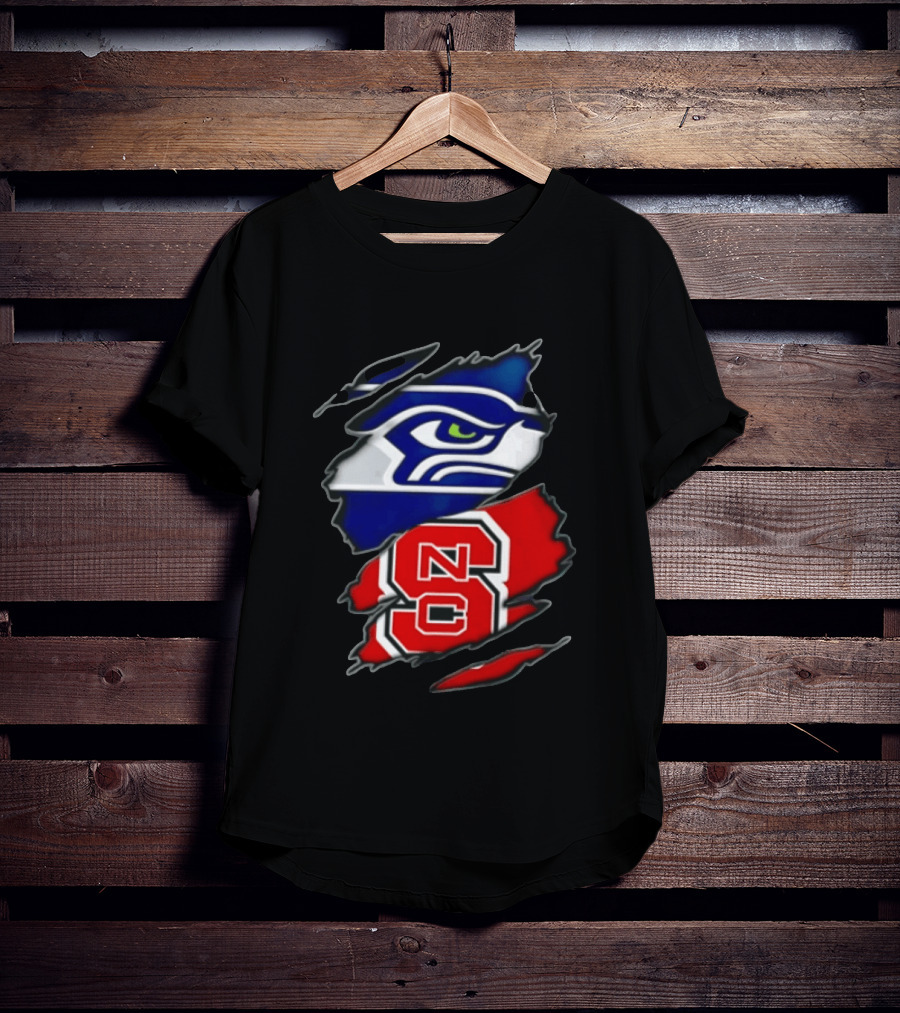 Seattle Seahawks North Carolina State Wolfpack Torn Fabric NFL NCAA Team T-Shirt
