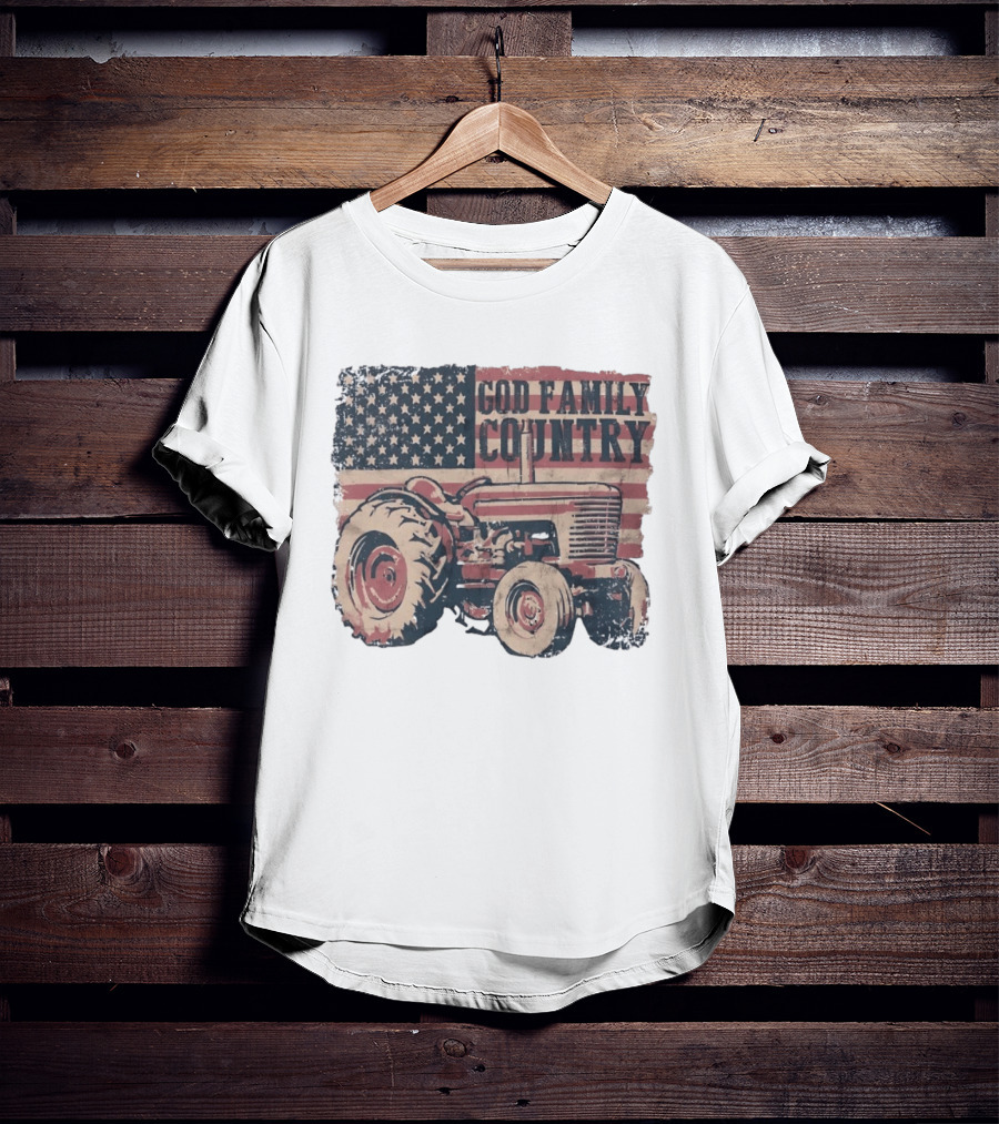 American Flag God Family Country Tractor T-Shirt