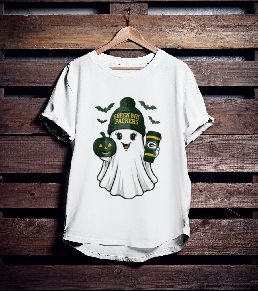 Green Bay Packers Ghost Beanie With Pumpkin And Tumbler T-Shirt