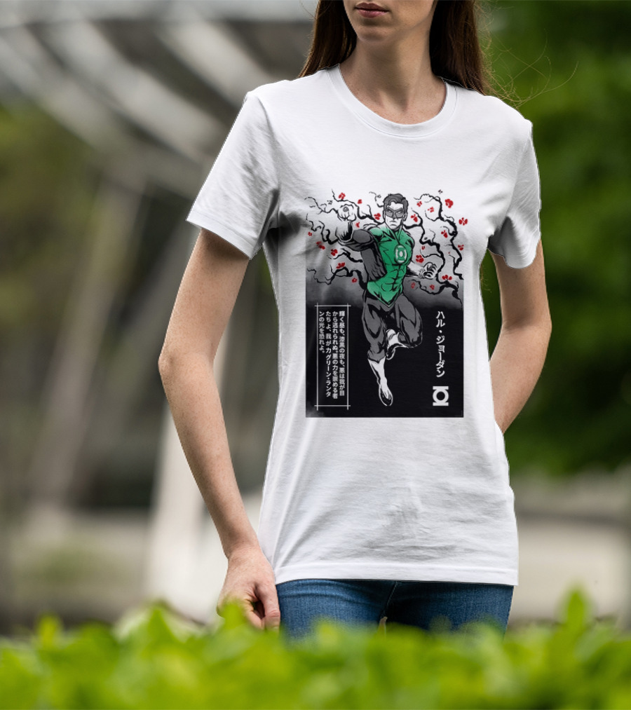 Hal Jordan Green Lantern Cherry Blossom Ink Wash Japanese Kanji T-Shirt