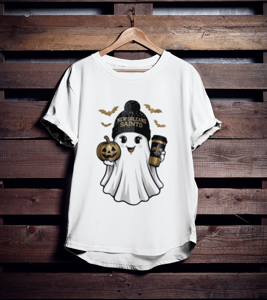 New Orleans Saints Ghost Beanie Pumpkin Coffee Halloween T-Shirt
