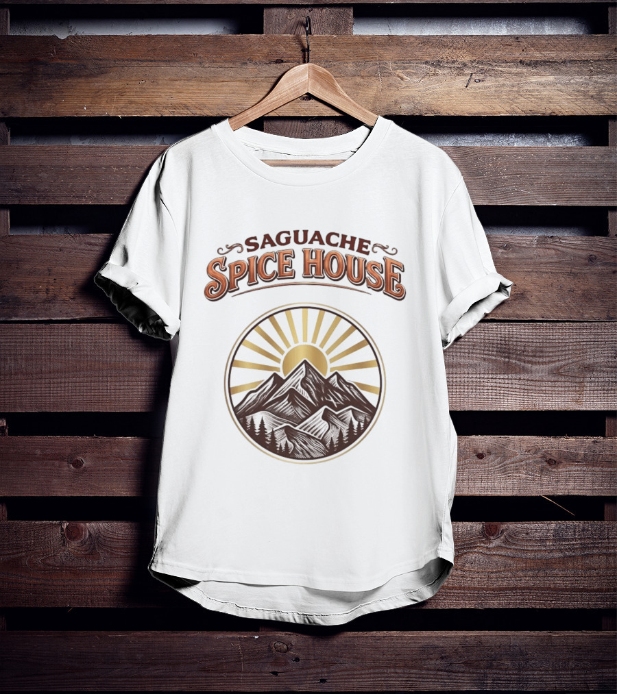 Saguache Spice House Mountain Sunburst Design Colorado T-Shirt