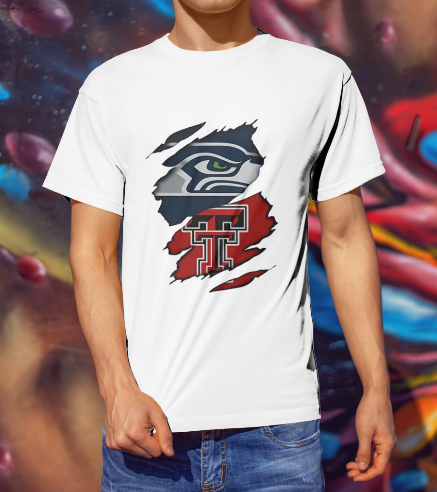 Seattle Seahawks Texas Tech Red Raiders Ripped T-Shirt