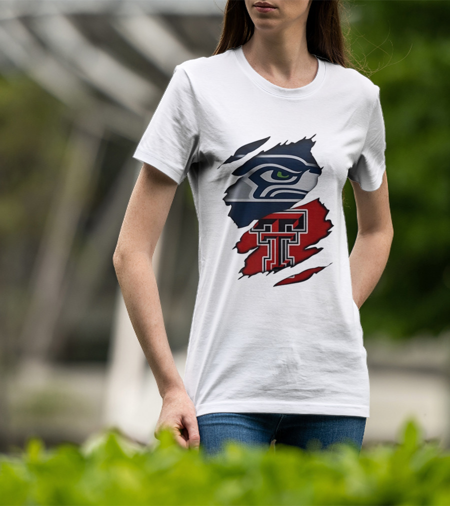 Seattle Seahawks Texas Tech Red Raiders Ripped T-Shirt
