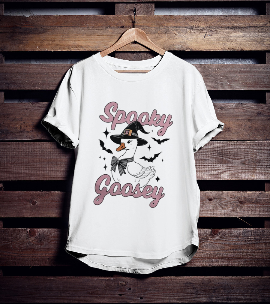 Spooky Goosey Halloween Witch Goose Bats Stars T-Shirt