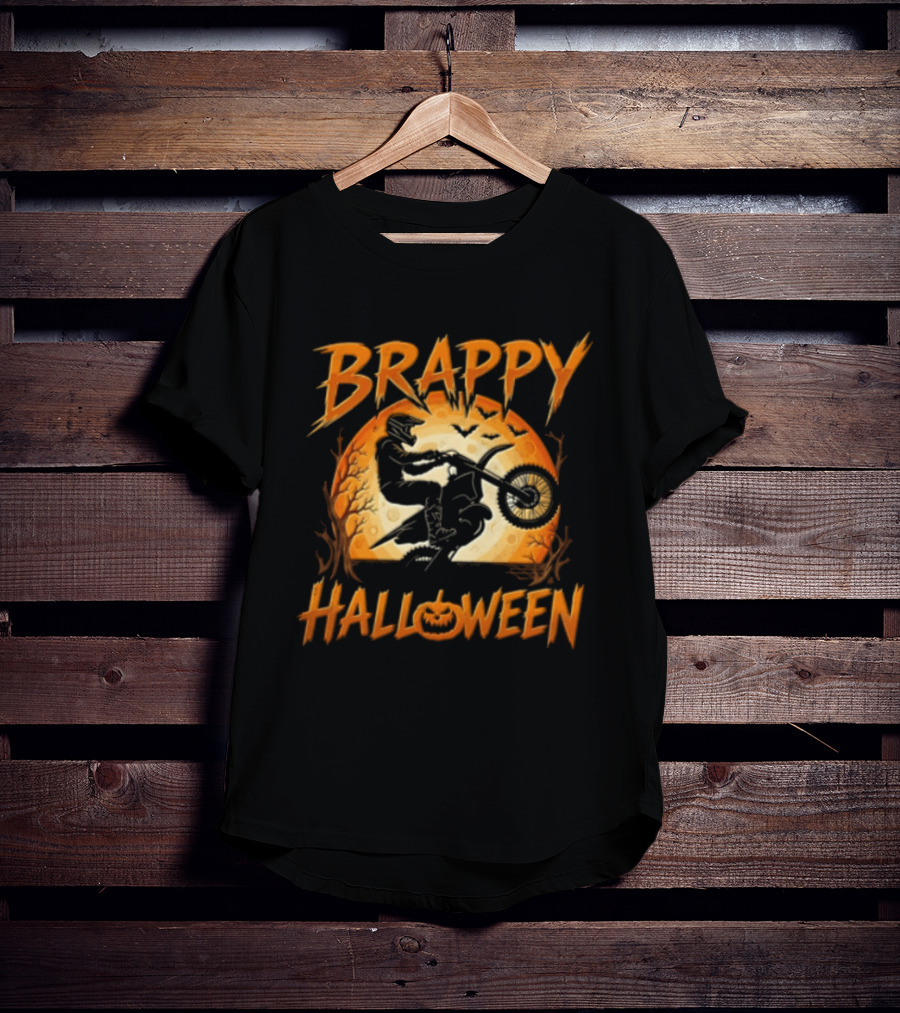 Brappy Halloween Motocross Rider Wheelie Moon Bats T-Shirt