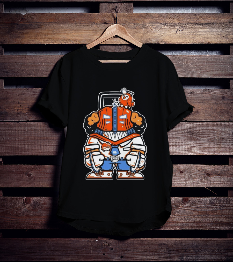 Jackie The Dawg Mau Mau Chainsaw Robot Cartoon Character With Bird T-Shirt