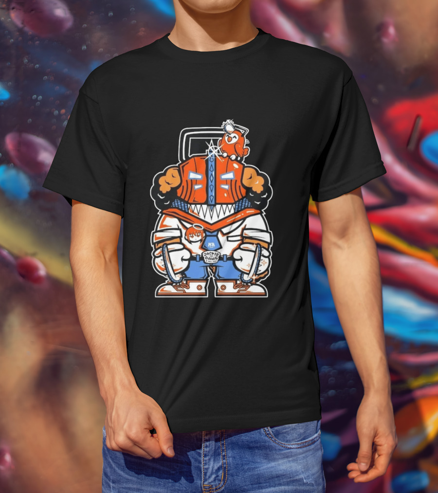 Jackie The Dawg Mau Mau Chainsaw Robot Cartoon Character With Bird T-Shirt